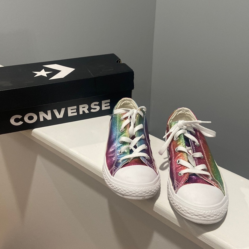 Big Girls Size 3 Metallic Glitter Rainbow Converse RARE